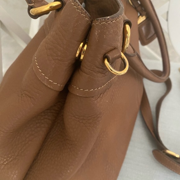 Prada Two Way Purse Handbag Vitello Pebbled Leather Caramel - Picture 6 of 13